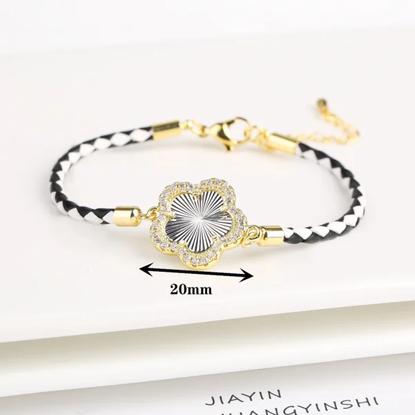 Classic Genuine Leather Woven Natural Stone Five Leaf Flower Charm Bracelet Fashion for Women Girls Party Wedding Jewelry Gift - Image 11