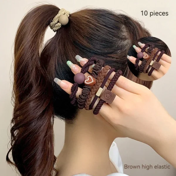 10PCS Women's Hair Ring Set Hair Accessories High Elasticity Leather Band Simple Temperament High Ponytail Durability New Style - Image 4