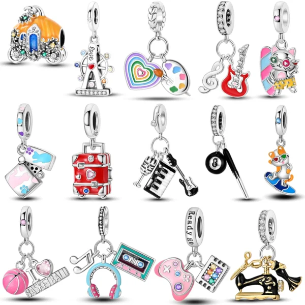 100% 925 Silver Funny Playable Charms Beads Smart Watch Tarot Bike Travel Dangle Fit Original Bangle Bracelet DIY Jewelry - Image 2