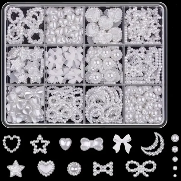 500PCS 3D Nail Art Decoration Kit with Resin Bows, Flat Back Pearls, and Assorted Shapes – Unscented DIY Craft Embellishments - Image 7
