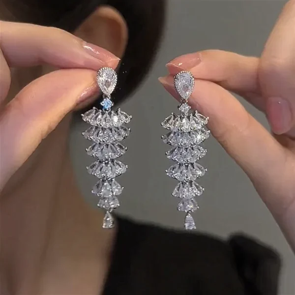 Fashion Luxury Geometric Dangle Drop Earrings for Women Wedding Party Jewelry Accessories Gorgeous Cubic Zirconia Bridal Brincos - Image 3