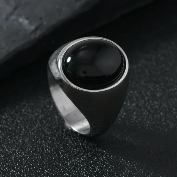 HNSP 316L Stainless Steel Oval Natural Stone Ring For Men Women Finger Vintage Jewelry Black Green Tiger Eye Stone Rings - Image 4