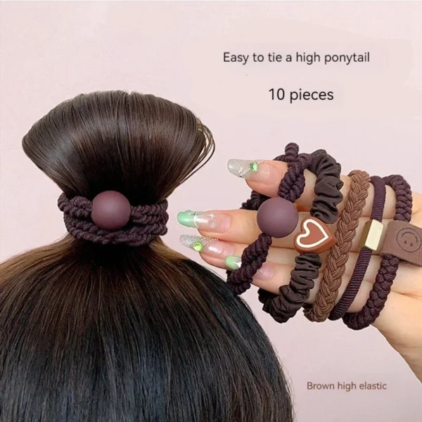 10PCS Women's Hair Ring Set Hair Accessories High Elasticity Leather Band Simple Temperament High Ponytail Durability New Style - Image 2