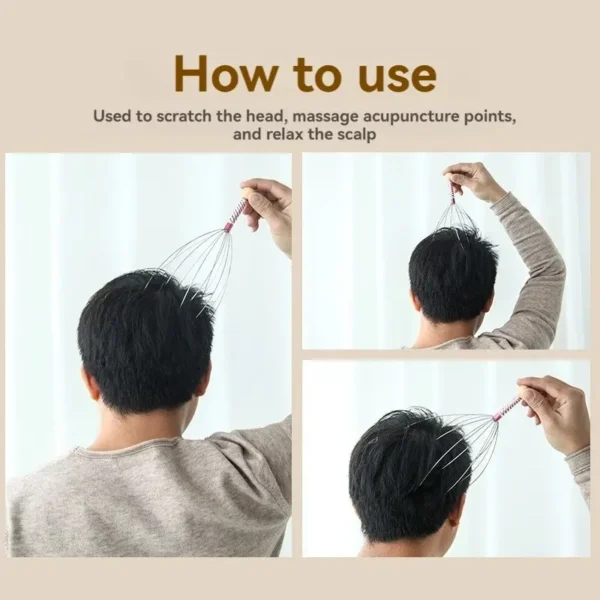 Octopus Head Massager Stainless Steel Engraved Head Relaxer Brain Massage Claw Scalp Scratcher Itch Reliever - Image 3