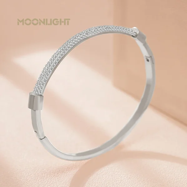 MOONLIGHT Fashion Cubic Zirconia Cuff Bangles for Women Trendy Titanium Steel Circular Classic Bracelet Female Jewelry Gift - Image 2