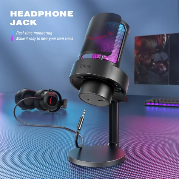 FIFINE USB Microphone for Recording and Streaming on PC and Mac,Headphone Output and Touch-Mute Button,Mic with 3 RGB Modes -A8 - Image 5