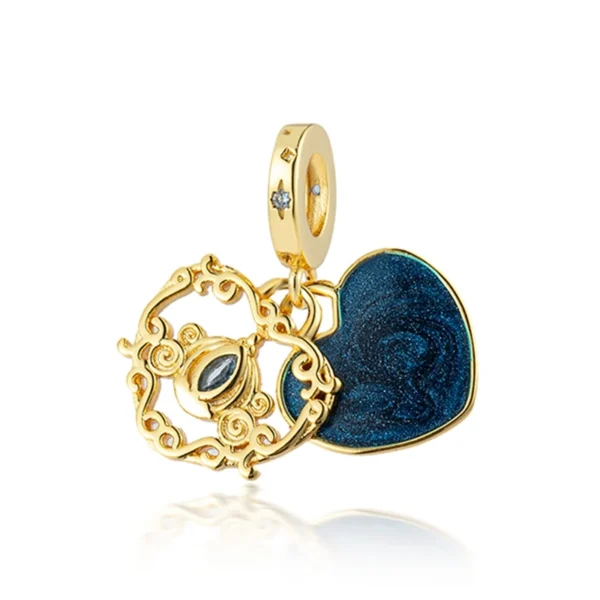 2025 NEW Sparking Gold Plated Charm Beads Fit Original 925 Silver Bracelet DIY Jewelry Gift Bow Double Heart Split Dangle - Image 7