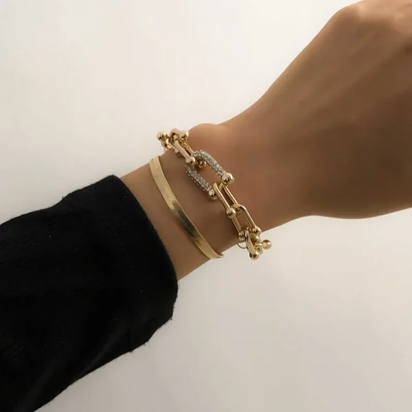 New Extendable Gold Color Metal Bracelet for Women Girls Snake Chain Hoop Link Ins Style Bracelet Jewelry Set - Image 3
