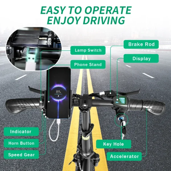 IDOTATA 48V 10Ah Foldable Electric Bike Throttle,400W Motor Electric Bicycle for Adults, Mini Ebike for Urban Commuter Man Woman - Image 2