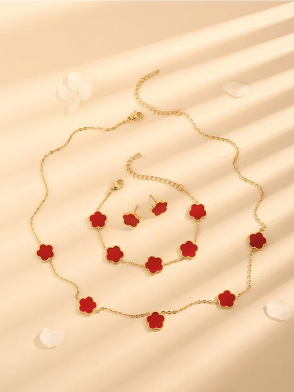 Lucky Five-petal Flower Five-leaf Clover Bracelet Earrings Necklace Three-piece set for woman Stylish Accessories Party Jewelry - Image 7