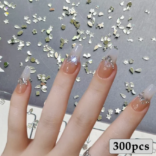 300/100pcs Mini Nail Art Rhinestones Crystal Acrylic Flatback Diamonds Mixed Shape Sparkle DIY Nail Luxury Manicure Accessories - Image 12
