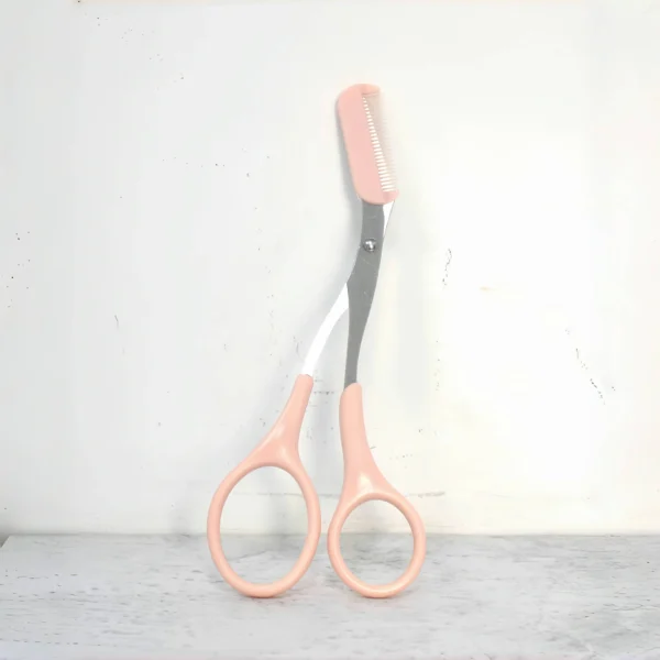 Pink eyebrow trimming scissors with built-in comb - stainless steel, precise grooming tool, creating perfect eyebrows - Image 2