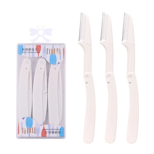 Karsyngirl 3pcs Fold Eyebrow Trimmer Scissors Hair Remover Eyebrow Comb Razor Eyebrow Clip Makeup Tools Face Razor for Women - Image 19