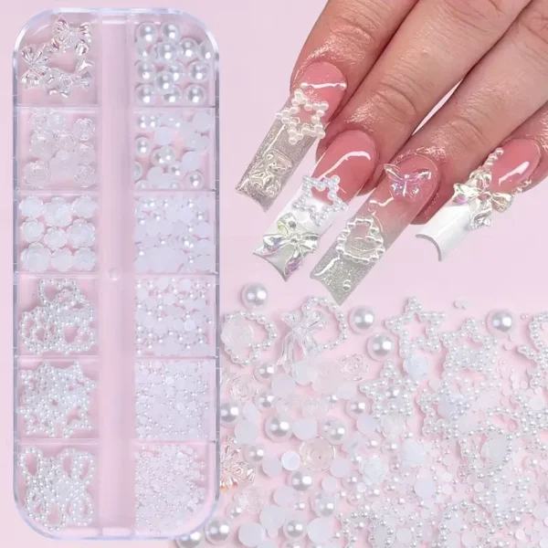 500PCS 3D Nail Art Decoration Kit with Resin Bows, Flat Back Pearls, and Assorted Shapes – Unscented DIY Craft Embellishments - Image 8