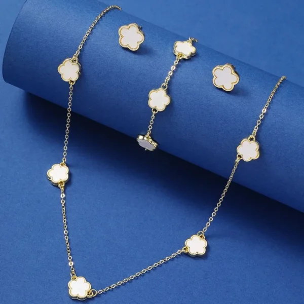 Lucky Five-petal Flower Five-leaf Clover Bracelet Earrings Necklace Three-piece set for woman Stylish Accessories Party Jewelry - Image 4