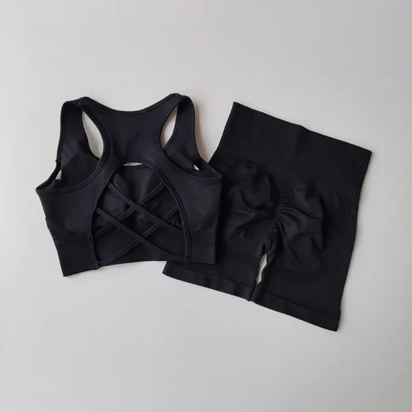 High Waist and Hip Lifting Fitness Set for Women with Beautiful Back Sport Bra Yoga Dress Tight Training and Sports Shorts Suit - Image 4