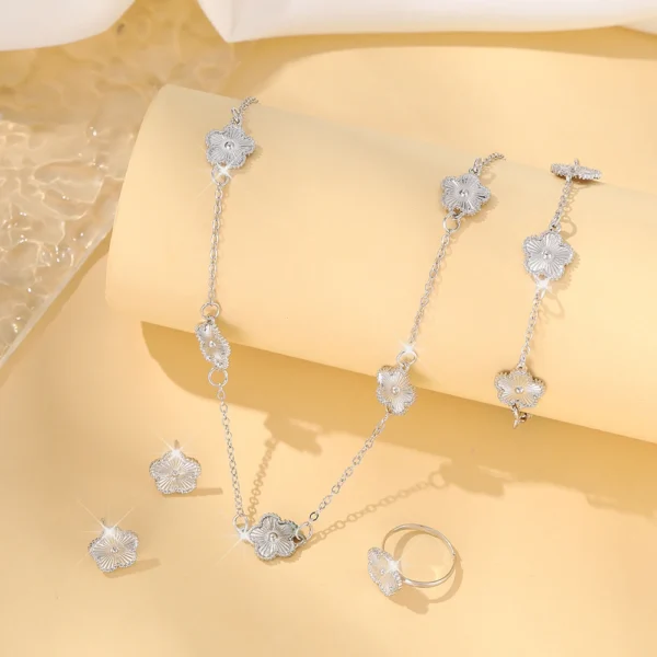 Lucky Five-petal Flower Five-leaf Clover Bracelet Earrings Necklace Three-piece set for woman Stylish Accessories Party Jewelry - Image 14