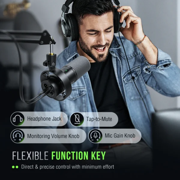 FIFINE USB/XLR Dynamic Microphone with Shock Mount,Touch-mute,Headphone Jack&Volume Control,for PC or Sound Card Recording -K688 - Image 4