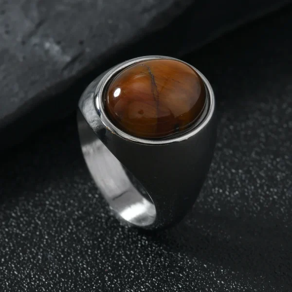 HNSP 316L Stainless Steel Oval Natural Stone Ring For Men Women Finger Vintage Jewelry Black Green Tiger Eye Stone Rings - Image 3