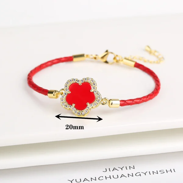 Classic Genuine Leather Woven Natural Stone Five Leaf Flower Charm Bracelet Fashion for Women Girls Party Wedding Jewelry Gift - Image 17