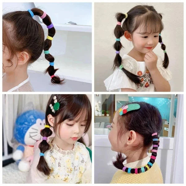 100PCS Colorful Basic Nylon Ealstic Hair Ties for Girls Children Ponytail Hold Scrunchie Rubber Band Kids Basic Hair Accessories - Image 5