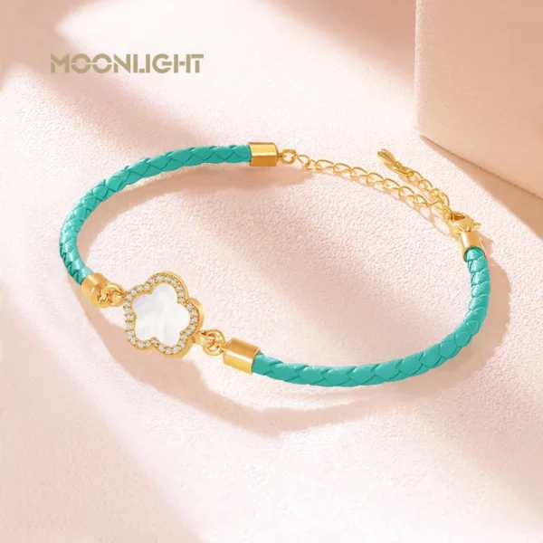 MOONLIGHT Classic Design Natural Shell Four-Leaf Clover Bracelet for Women Adjustable Charm Leather Bracelet Female Jewelry Gift - Image 3
