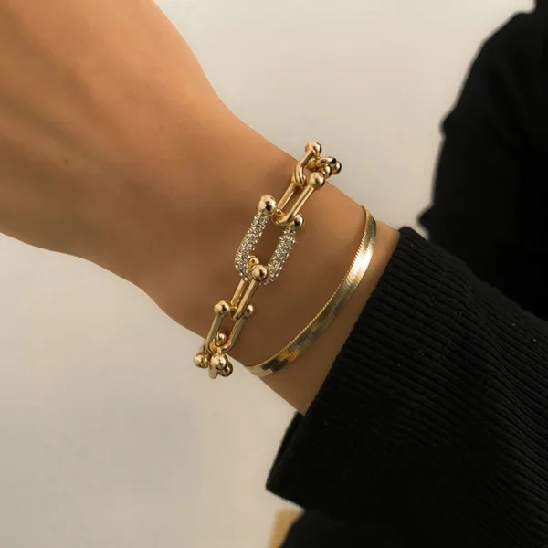 New Extendable Gold Color Metal Bracelet for Women Girls Snake Chain Hoop Link Ins Style Bracelet Jewelry Set
