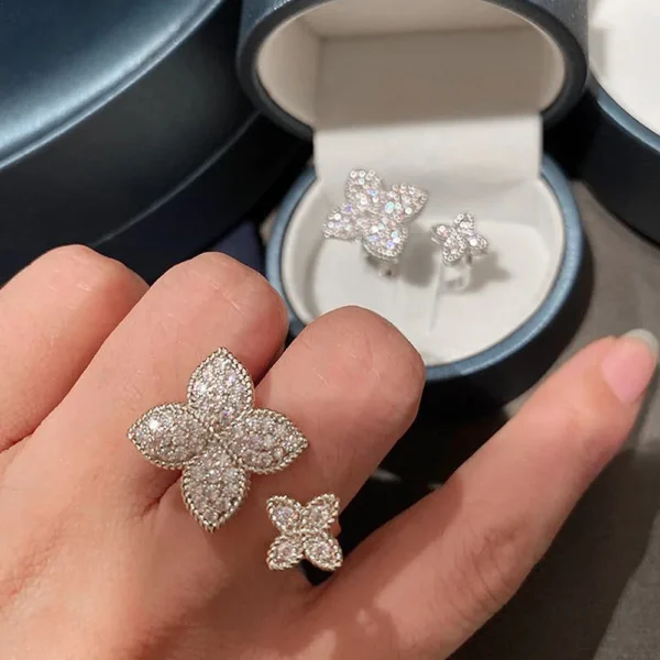 CAOSHI Chic Aesthetic Flower Opening Ring for Female Daily Party Accessories with Bright Zirconia Stylish Women Wedding Jewelry - Image 2
