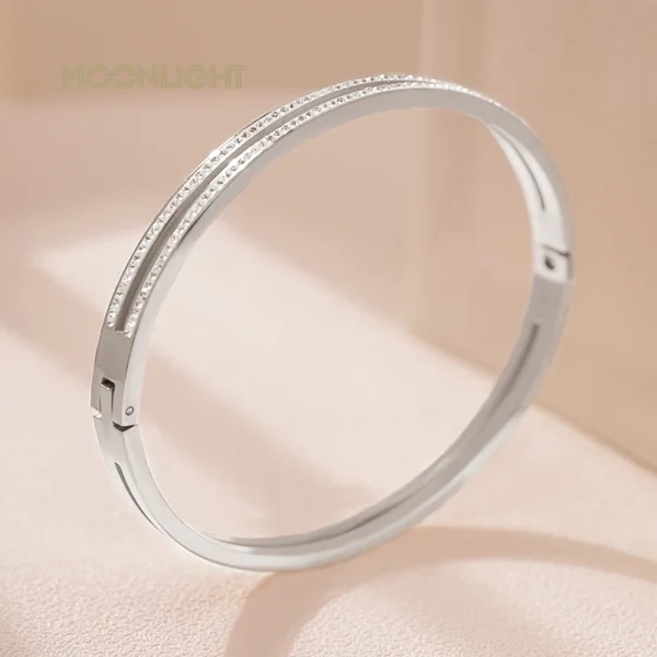 MOONLIGHT Fashion Cubic Zirconia Cuff Bangles for Women Trendy Titanium Steel Circular Classic Bracelet Female Jewelry Gift - Image 9