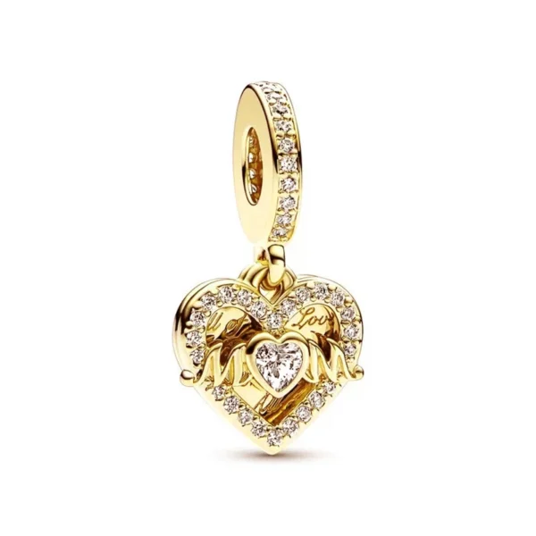 2025 NEW Sparking Gold Plated Charm Beads Fit Original 925 Silver Bracelet DIY Jewelry Gift Bow Double Heart Split Dangle - Image 44
