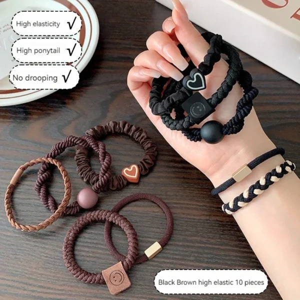 10PCS Women's Hair Ring Set Hair Accessories High Elasticity Leather Band Simple Temperament High Ponytail Durability New Style - Image 3