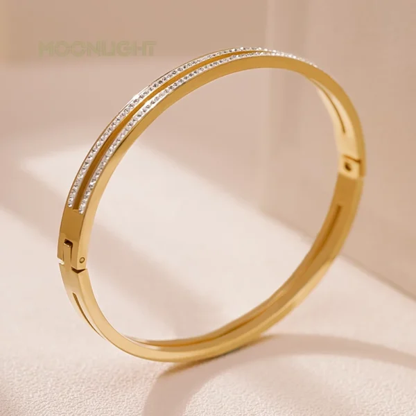MOONLIGHT Fashion Cubic Zirconia Cuff Bangles for Women Trendy Titanium Steel Circular Classic Bracelet Female Jewelry Gift - Image 11