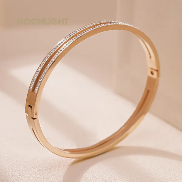 MOONLIGHT Fashion Cubic Zirconia Cuff Bangles for Women Trendy Titanium Steel Circular Classic Bracelet Female Jewelry Gift - Image 10