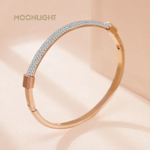 MOONLIGHT Fashion Cubic Zirconia Cuff Bangles for Women Trendy Titanium Steel Circular Classic Bracelet Female Jewelry Gift - Image 3