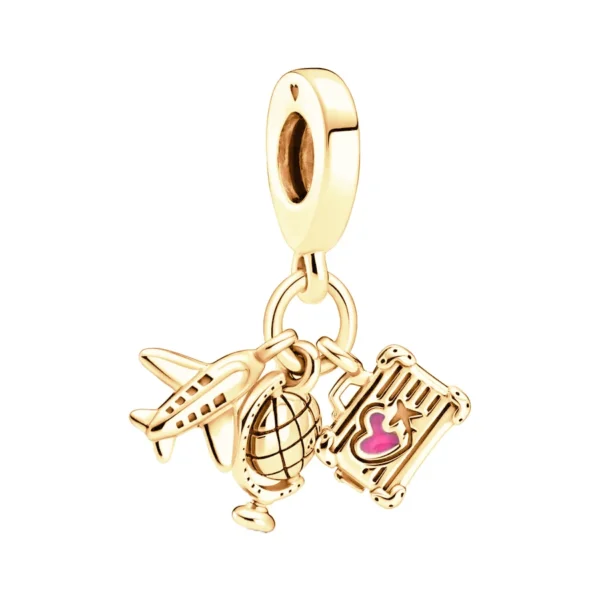 2025 NEW Sparking Gold Plated Charm Beads Fit Original 925 Silver Bracelet DIY Jewelry Gift Bow Double Heart Split Dangle - Image 56