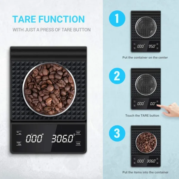 3kg/0.1g Digital Kitchen Weight Grams Electronic Balance High Precision Coffee Scale Portable With Timer Food Espresso - Image 2