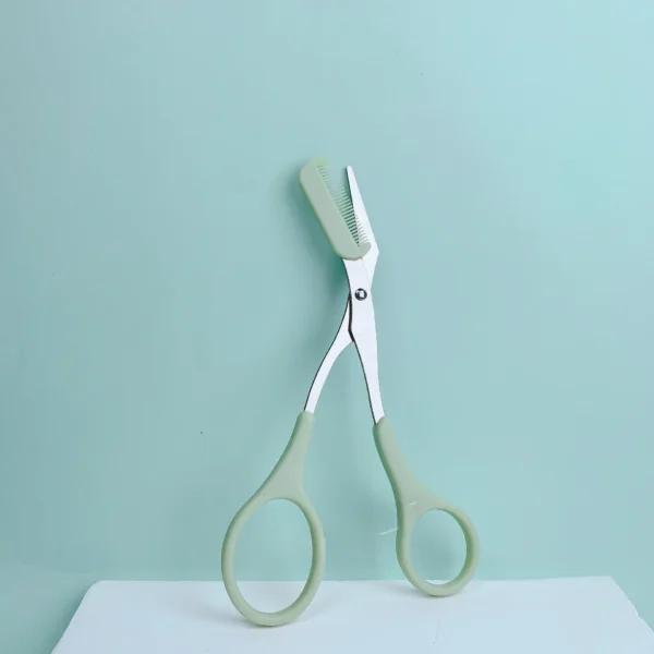 Pink eyebrow trimming scissors with built-in comb - stainless steel, precise grooming tool, creating perfect eyebrows - Image 9