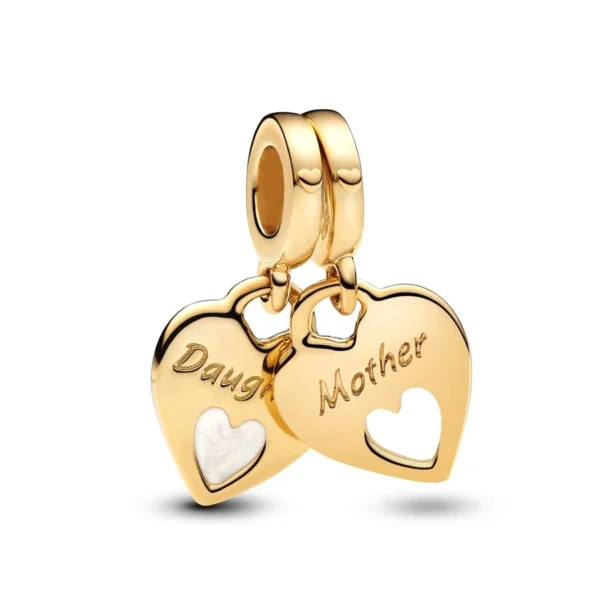2025 NEW Sparking Gold Plated Charm Beads Fit Original 925 Silver Bracelet DIY Jewelry Gift Bow Double Heart Split Dangle - Image 5