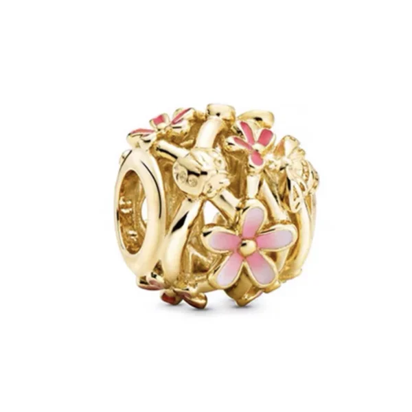 2025 NEW Sparking Gold Plated Charm Beads Fit Original 925 Silver Bracelet DIY Jewelry Gift Bow Double Heart Split Dangle - Image 48
