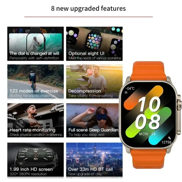 LAXASFIT T900Ultra Smartwatch Bluetooth Talk Smartwatch Message Alert Heart Rate Monitor Sports Watch for Android IOS Men Women - Image 3