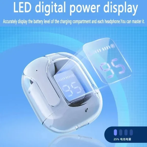 Original T2 Wireless Bluetooth Earphone Transparent HIFI Headphones LED Power Digital Display Stereo Sound Earphones for Xiaomi - Image 3