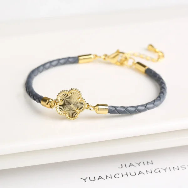 Classic Genuine Leather Woven Natural Stone Five Leaf Flower Charm Bracelet Fashion for Women Girls Party Wedding Jewelry Gift - Image 21