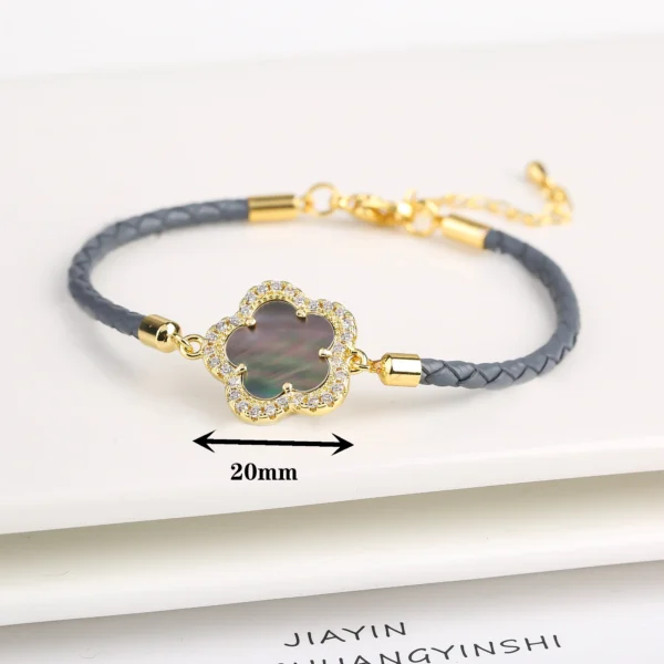 Classic Genuine Leather Woven Natural Stone Five Leaf Flower Charm Bracelet Fashion for Women Girls Party Wedding Jewelry Gift - Image 16