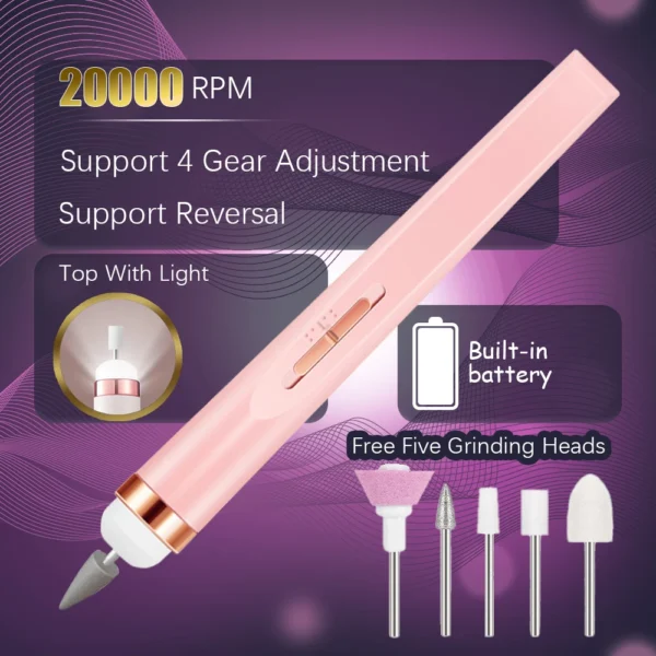 YIKOOLIN 5 in 1 Electric Nail Polish Drill Machine USB Charge Portable Manicure Set  Exfoliation and Polishing for Nail Salon - Image 2