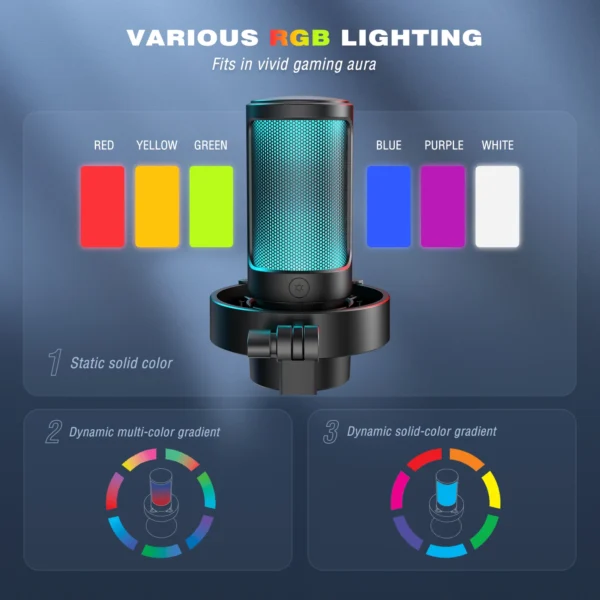 FIFINE USB Microphone for Recording and Streaming on PC and Mac,Headphone Output and Touch-Mute Button,Mic with 3 RGB Modes -A8 - Image 2