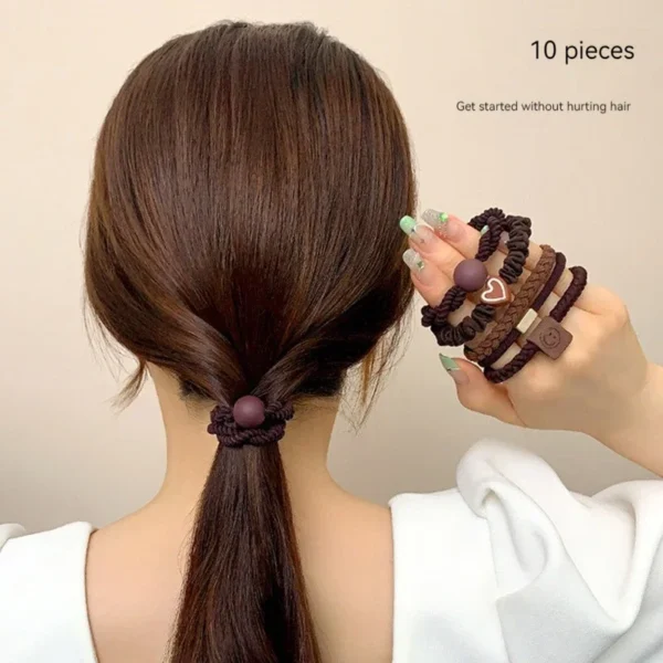 10PCS Women's Hair Ring Set Hair Accessories High Elasticity Leather Band Simple Temperament High Ponytail Durability New Style - Image 5