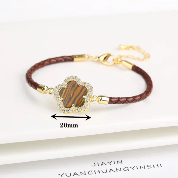 Classic Genuine Leather Woven Natural Stone Five Leaf Flower Charm Bracelet Fashion for Women Girls Party Wedding Jewelry Gift - Image 20