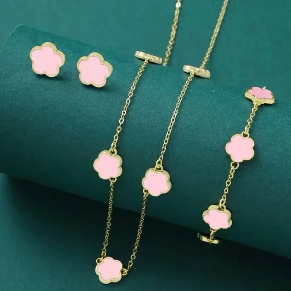 Lucky Five-petal Flower Five-leaf Clover Bracelet Earrings Necklace Three-piece set for woman Stylish Accessories Party Jewelry - Image 12