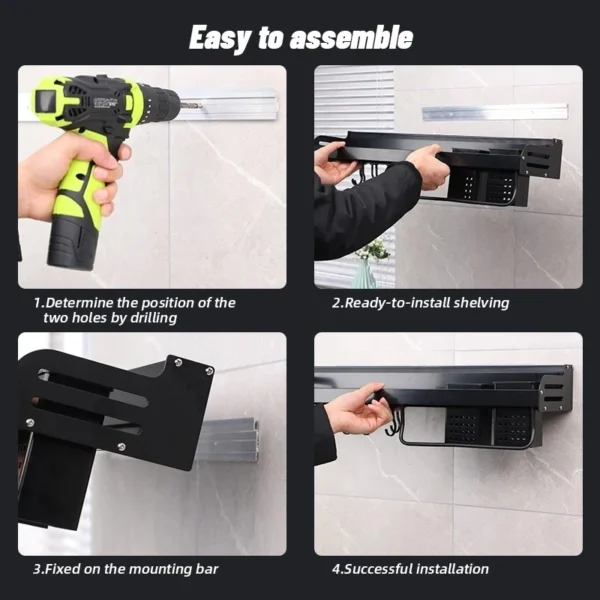Kitchen Organizer Shelf Wall-mounted Spice Storage Rack Kitchen Knife Holder Wall Seasoning Chopstick Spoon Shovel Storage Sheif - Image 3