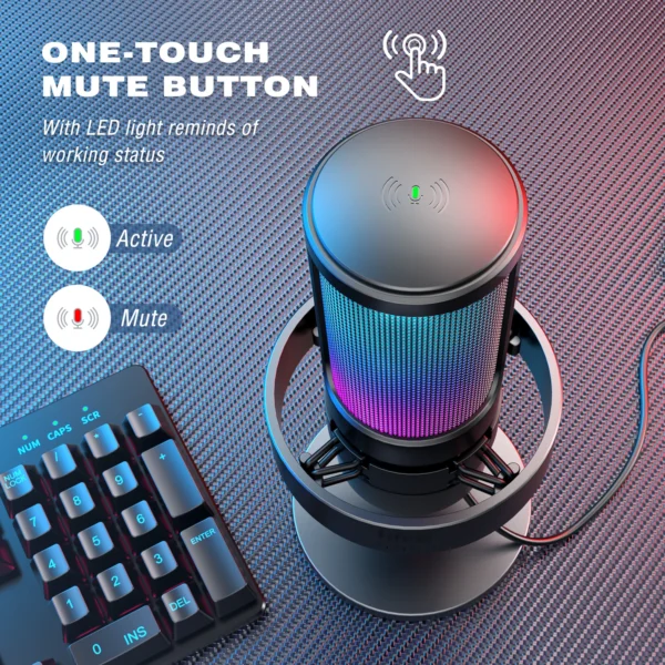 FIFINE USB Microphone for Recording and Streaming on PC and Mac,Headphone Output and Touch-Mute Button,Mic with 3 RGB Modes -A8 - Image 3